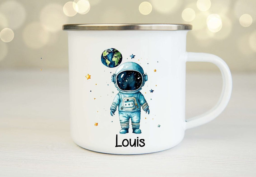 Personalisiertes Kinder Trinkflaschen- & Tassen-Set mit Namen Astronaut – Edelstahl Trinkflasche 500 ml für Schule & Kindergarten - CreativMade