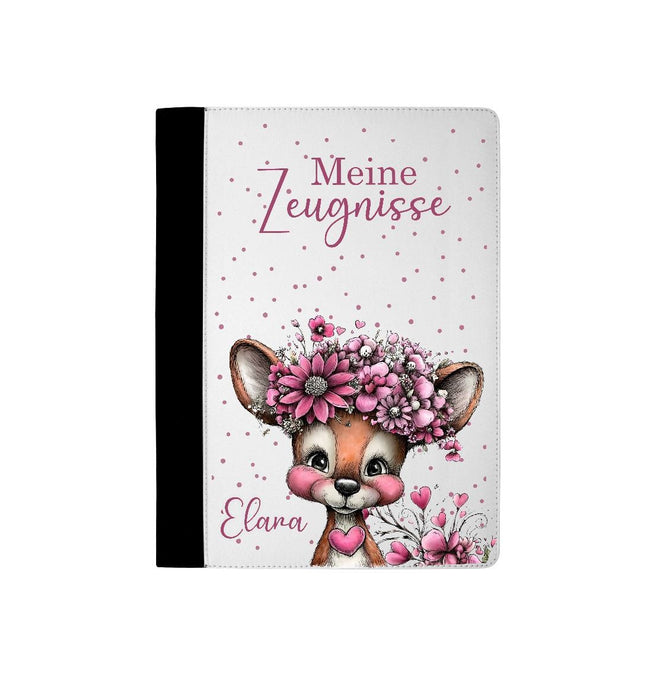 Personalisierte Zeugnismappe mit Namen Reh – Mappe für Schulzeugnisse A4 | Geschenk zur Einschulung Mädchen - CreativMade