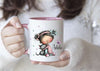Kindertasse personalisiert mit Namen Katze Mädchen Emaille Keramik Kunststoff Geschenk - CreativMade 