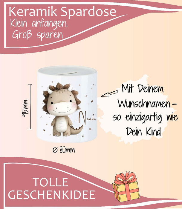 Personalisierte Kinderspardose mit Namen Tierfreunde Keramik Spardose zur Einschulung, Geburt oder Taufe - CreativMade
