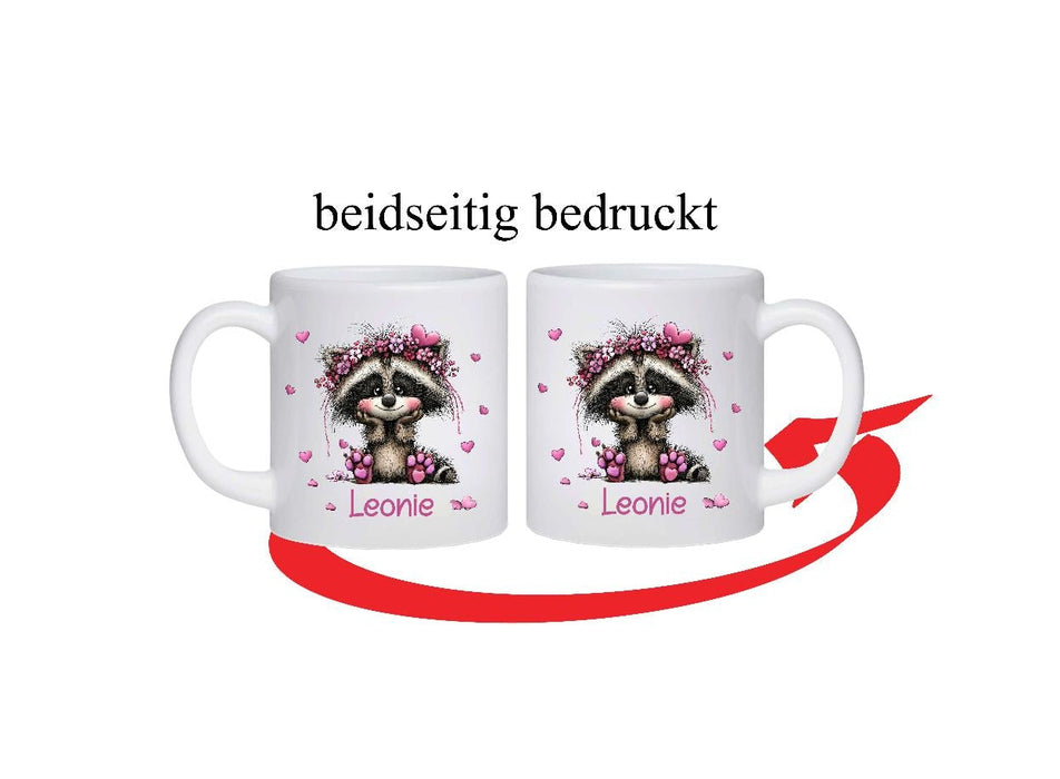 Kinder Tischset personalisiert mit Namen Waschbär - abwischbar und rutschfest Platzdeckchen Platzset Tischunterlage - personalisierte Tasse Emaille & Keramik - CreativMade 