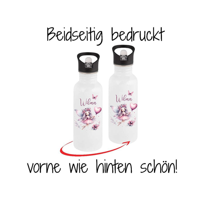 Personalisierte Trinkflasche Kinder Fee-  Edelstahl Trinkflasche mit Name - Strohhalm Geschenk Einschulung Geburtstag - CreativMade 