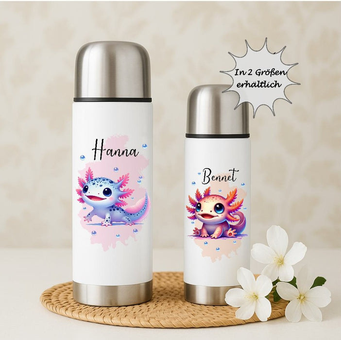 Personalisierte Thermoskanne Axolotl aus Edelstahl für Kinder mit Namen, für Schule &  Kindergarten - CreativMade 
