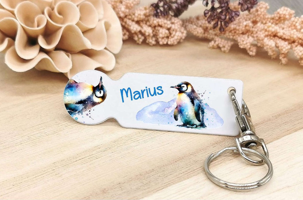 Einkaufswagenlöser personalisiert mit Namen Pinguin Einkaufchip Wagenlöser Metall Schlüsselanhänger