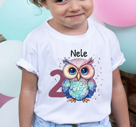 Kinder Geburtstagshirt personalisiert mit Namen Eule Mädchen erster Geburtstag Kinder T-Shirt Geburtstag - CreativMade