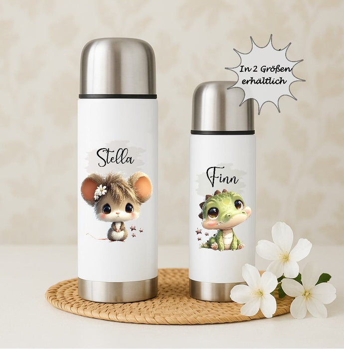 Thermoskanne personalisiert mit Namen Zebra oder Elefant Edelstahl Isolierflasche Thermoflasche Geschenkidee - CreativMade