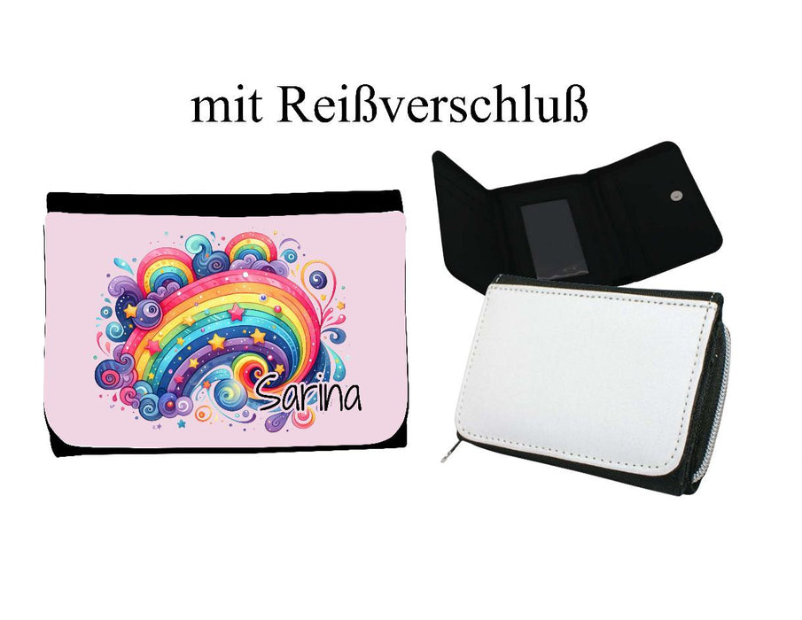 Kinder Geldbeutel personalisiert Regenbogen – Geldbörse mit Namen Klettverschluss oder Reißverschluss Porte­mon­naie - CreativMade