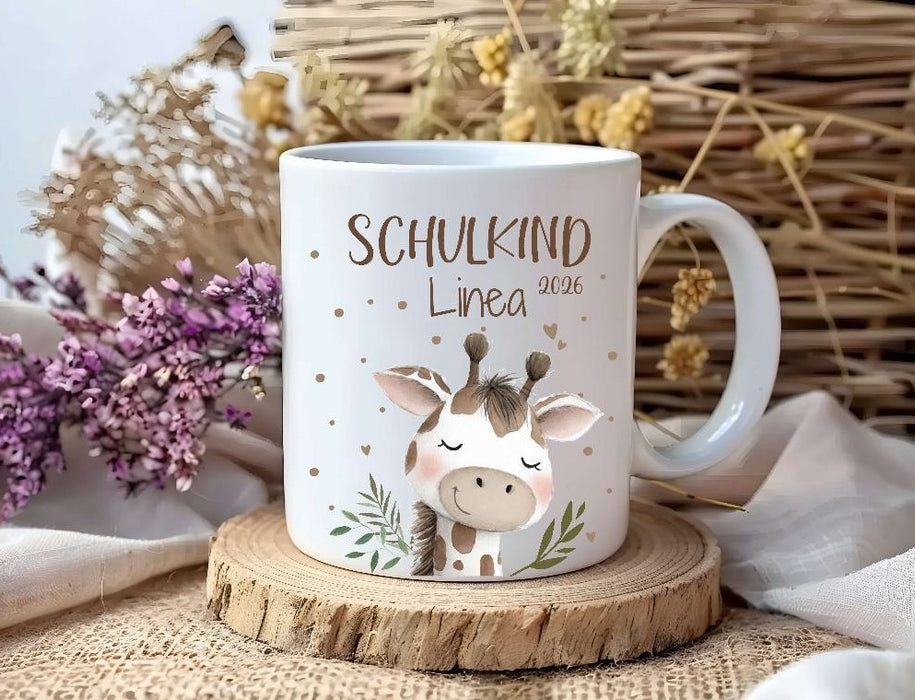 Einschulungstasse Reh mit Name Personalisierte Schulkind Tasse Mädchen - CreativMade