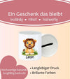Personalisierte Kinderspardose mit Namen Löwe – Keramik Spardose zur Einschulung, Geburt oder Taufe - CreativMade