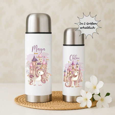 Thermoskanne personalisiert mit Namen Einhorn Edelstahl Isolierflasche Thermoflasche Geschenkidee - CreativMade