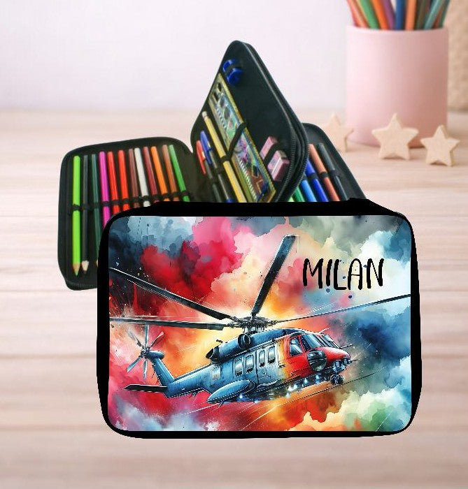 Personalisiertes Federmäppchen mit Name Hubschrauber Jungen Geschenk Einschulung Federmappe Federpenal - CreativMade