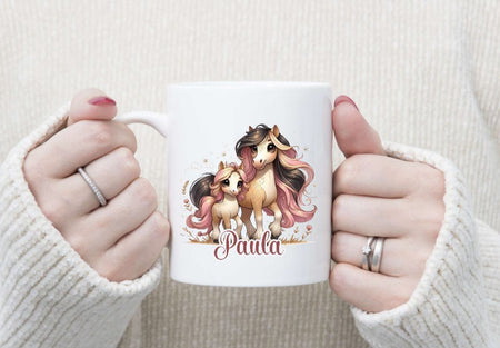 Tasse personalisiert Pferd mit Name Kinder Mädchen Einschulung Kindertasse Keramik oder Emaille - CreativMade 