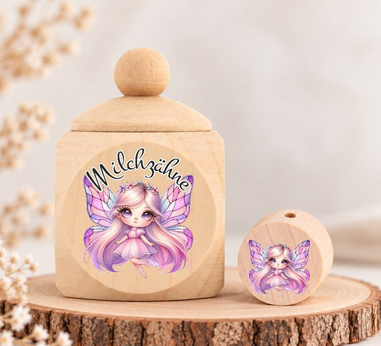 Milchzahndose Fee Holz mit Motivscheibe | DIY & Kreativbedarf 6 x 4cm Zahndose | CreativMade .