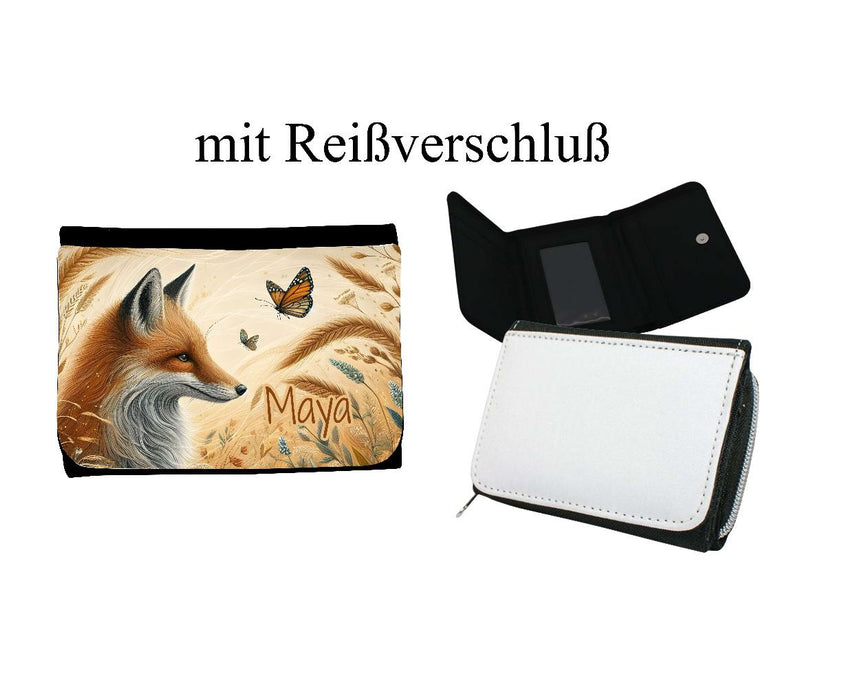 Kinder Geldbeutel personalisiert Fuchs – Geldbörse mit Namen Klettverschluss oder Reißverschluss Porte­mon­naie - CreativMade