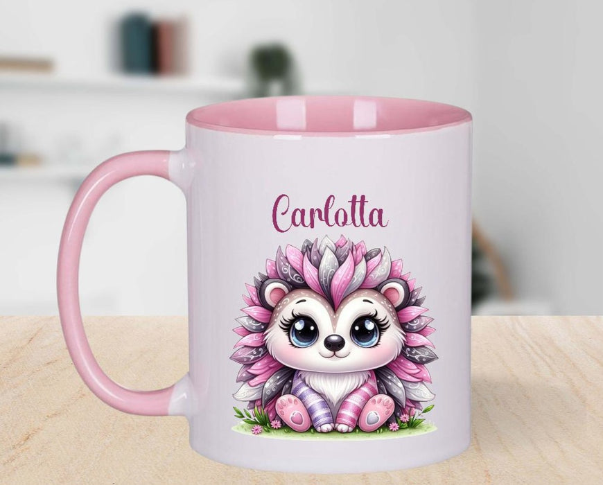 Personalisierte Tasse Igel Kindertasse mit Name Mädchen Emaille Keramik Namenstasse