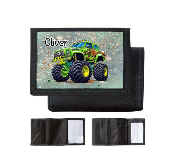 Kinder Geldbeutel personalisiert Monstertruck – Geldbörse mit Namen Klettverschluss Porte­mon­naie - CreativMade