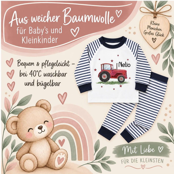 Kinder & Baby Schlafanzug mit Namen Traktor – Personalisierter Pyjama für Jungen | CreativMade .