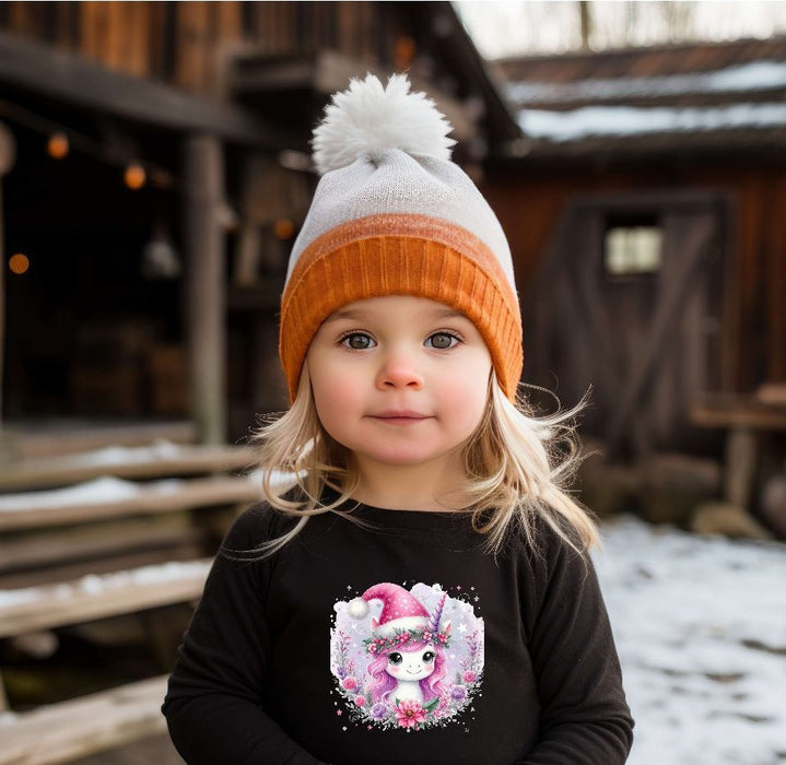 Bügelbilder für Kinder Einhorn mit Mütze – Weihnachtsmotive, Wintermotive & Herbstmotive zum Aufbügeln – DIY Textilaufbügler für Kleidung & Geschenke - CreativMade