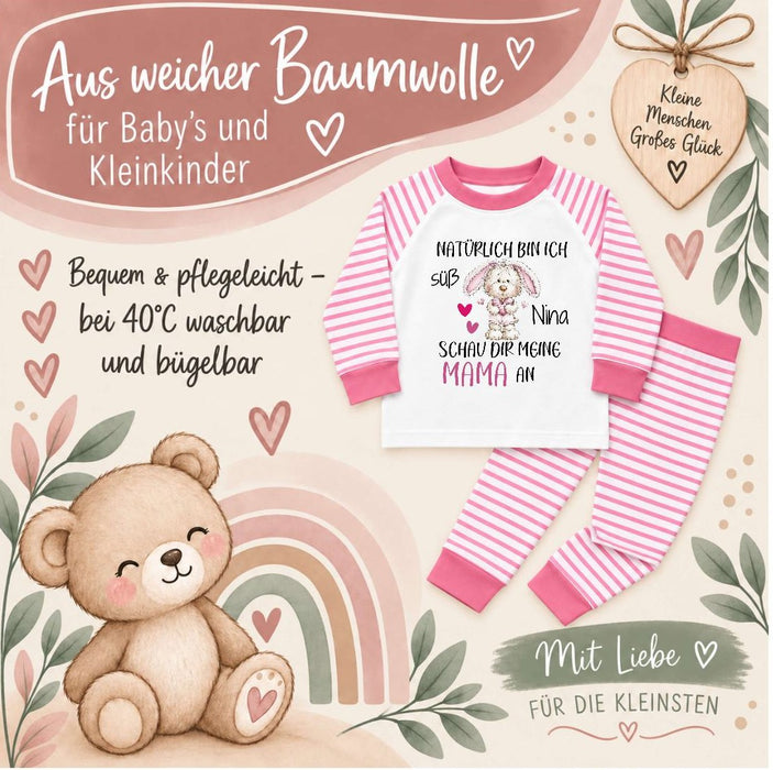 Kinder Schlafanzug mit Namen – Hase „Natürlich bin ich süß“ – Personalisierter Pyjama Mädchen | CreativMade .