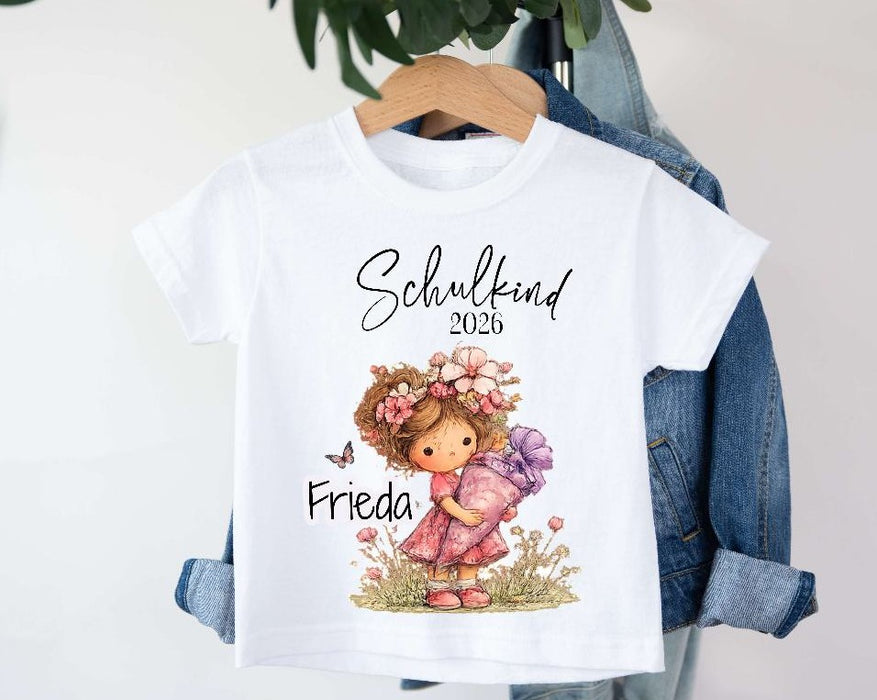 Einschulungsshirt mit Namen personalisiert Zuckertüte Mädchen T-Shirt Einschulung - CreativMade