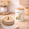 Kinder Spardose mit Name Löwe – Personalisierte Spardose für Kinder Keramik mit Bambusdeckel für Jungen | CreativMade .