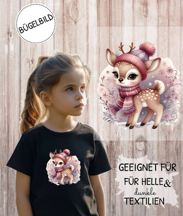 Bügelbilder für Kinder Reh – Weihnachtsmotive, Wintermotive & Herbstmotive zum Aufbügeln – DIY Textilaufbügler für Kleidung & Geschenke - CreativMade