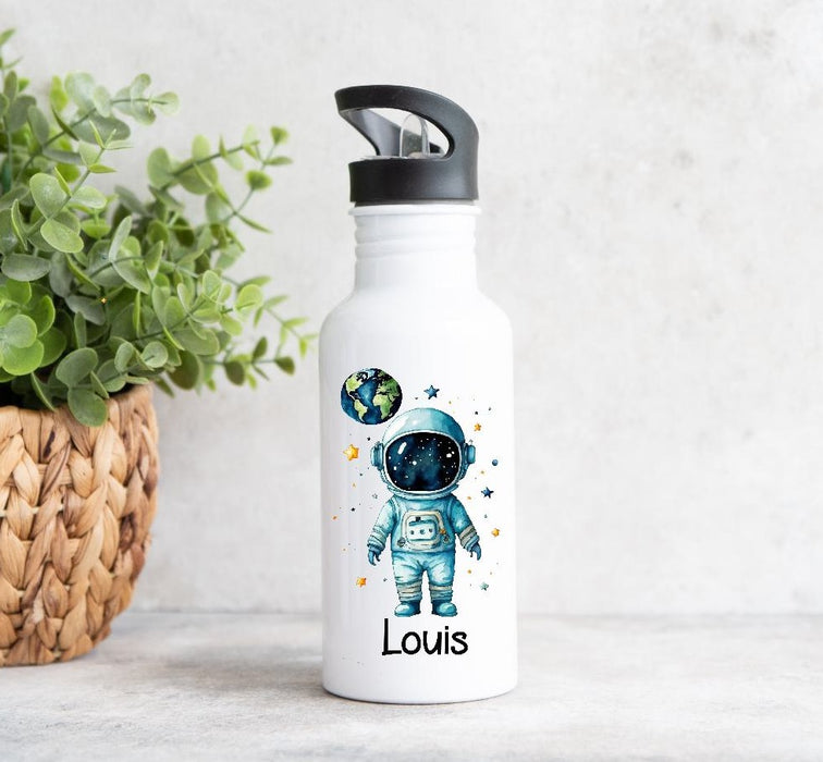 Personalisiertes Kinder Trinkflaschen- & Tassen-Set mit Namen Astronaut – Edelstahl Trinkflasche 500 ml für Schule & Kindergarten - CreativMade