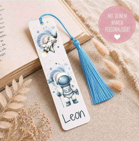 Personalisiertes Lesezeichen Astronaut mit Namen – Geschenk zur Einschulung für Jungen Metall - CreativMade