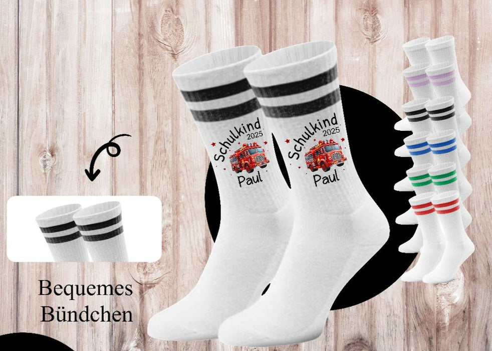 Kindersocken Einschulung Feuerwehr – 100 % Baumwolle Größe 27–36 Unisex - CreativMade