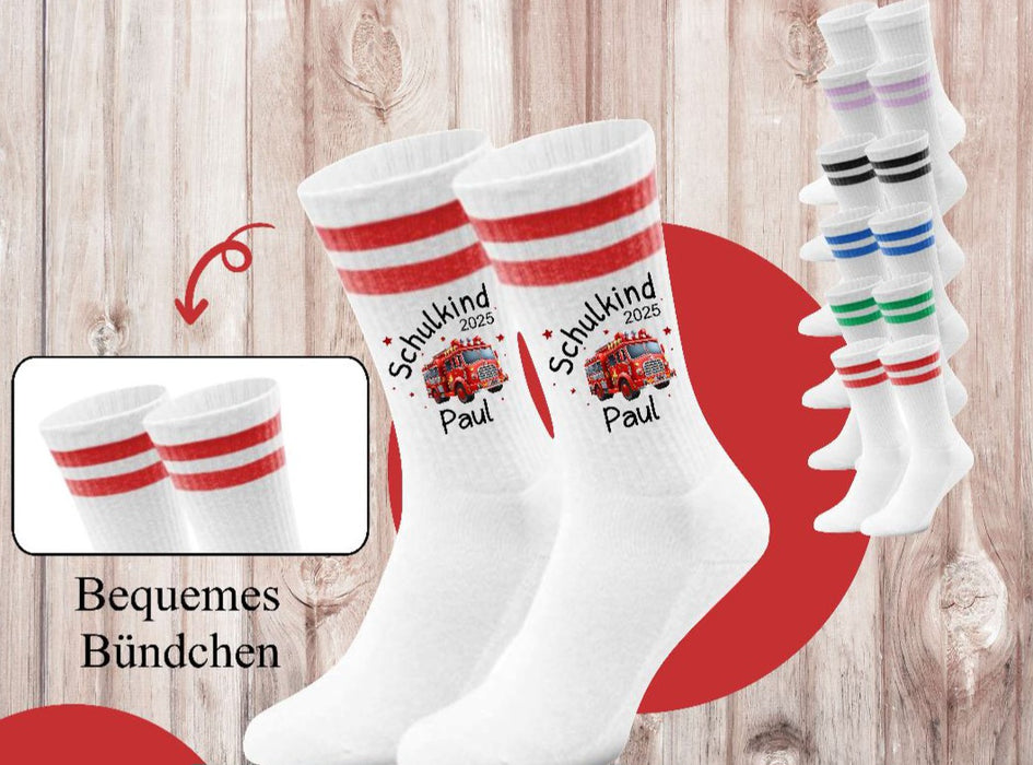 Kindersocken Einschulung Feuerwehr – 100 % Baumwolle Größe 27–36 Unisex - CreativMade