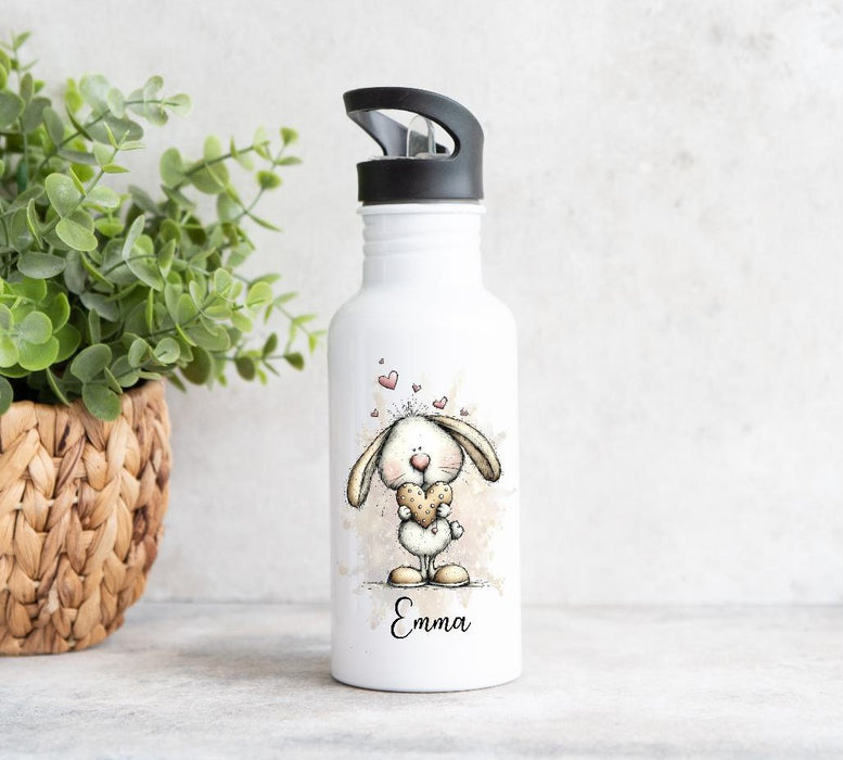 Personalisiertes Kinder Trinkflaschen- & Tassen-Set mit Namen Hase – Edelstahl Trinkflasche 500 ml für Schule & Kindergarten - CreativMade