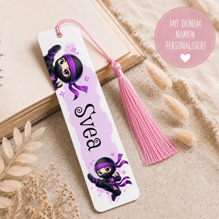Personalisiertes Lesezeichen Ninja mit Namen – Geschenk zur Einschulung für Mädchen Metall - CreativMade