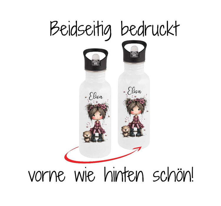Personalisierte Trinkflasche Kinder Mädchen -  Edelstahl Trinkflasche mit Name - Strohhalm Geschenk Einschulung Geburtstag - CreativMade 