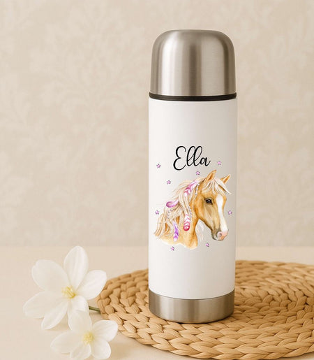 Thermoskanne personalisiert mit Namen Pferd Edelstahl Isolierflasche Thermoflasche Geschenkidee - CreativMade 