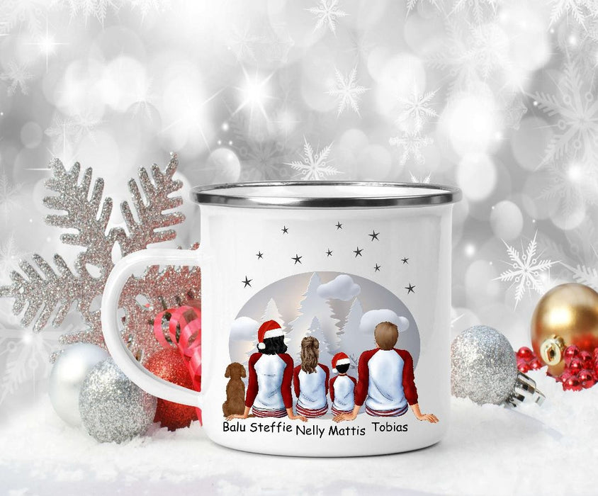 Tasse Personalisierte Weihnachtstasse Familie & Haustier – Keramik oder Emaille mit Namen Weihnachtsgeschenk - CreativMade 