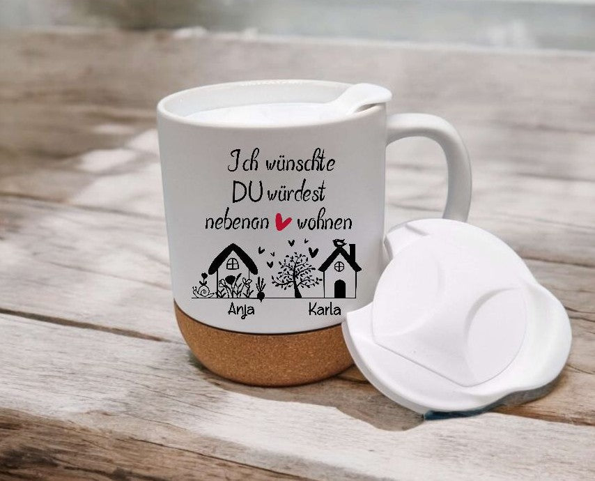 Personalisierte Tasse „Ich wünschte Ihr würdet neben uns wohnen“ – Geschenk für Nachbarn und Freunde mit Namen - CreativMade