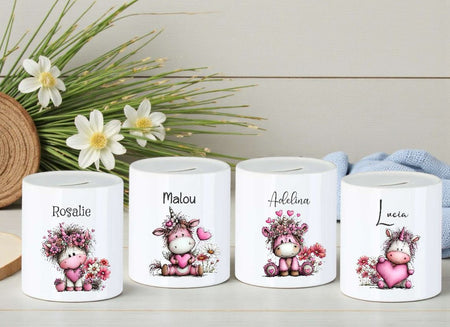 Personalisierte Kinderspardose mit Namen Einhorn – Keramik Spardose zur Einschulung, Geburt oder Taufe - CreativMade