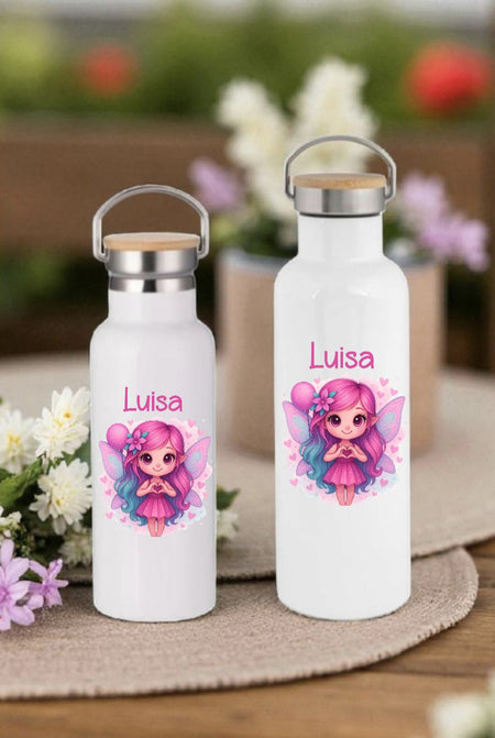Personalisierte Kinder Trinkflasche mit Namen Fee – Edelstahl Thermosflasche auslaufsicher für Kindergarten & Schule - CreativMade