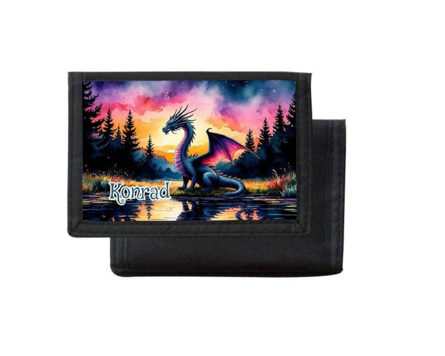 Kinder Geldbeutel personalisiert Drache – Geldbörse mit Namen Klettverschluss Porte­mon­naie - CreativMade