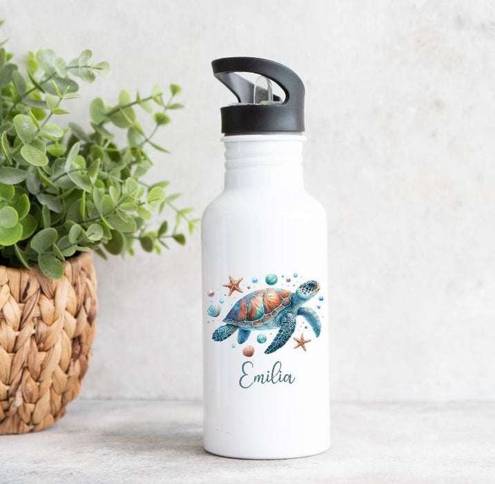 Personalisiertes Kinder Trinkflaschen- & Tassen-Set mit Namen Schildkröte – Edelstahl Trinkflasche 500 ml für Schule & Kindergarten - CreativMade