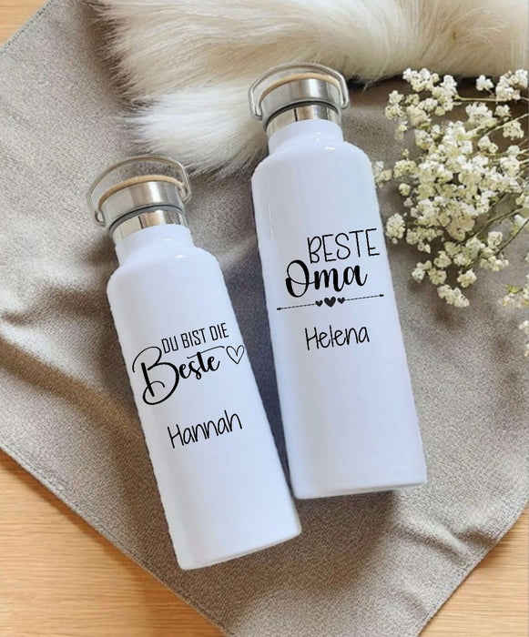 Personalisierte Thermosflasche aus Edelstahl – das perfekte Geschenk für Mama & Oma. Auslaufsicher, doppelwandig & mit Namen bedruckt. - CreativMade