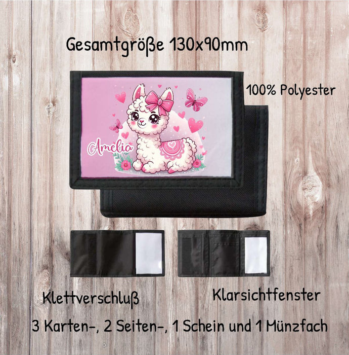 Kinder Geldbeutel personalisiert Lama – Geldbörse mit Namen Klettverschluss  Porte­mon­naie - CreativMade 