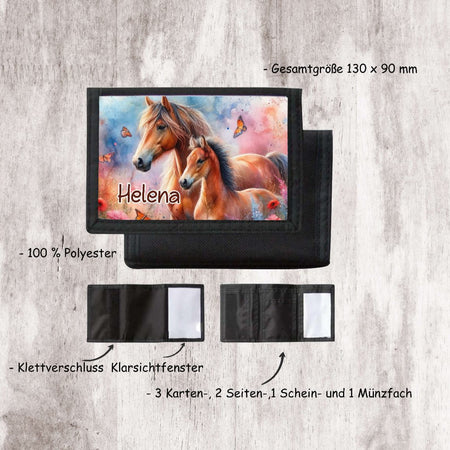 Kinder Geldbeutel personalisiert Pferd – Geldbörse mit Namen Klettverschluss Porte­mon­naie - CreativMade