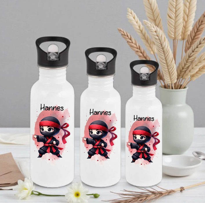 Personalisierte Trinkflasche Kinder Ninja -  Edelstahl Trinkflasche mit Name - Strohhalm Geschenk Einschulung Geburtstag - CreativMade 
