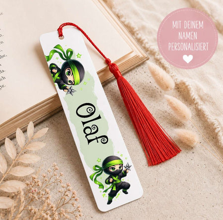 Personalisiertes Lesezeichen Ninja mit Namen – Geschenk zur Einschulung für Jungen Metall | CreativMade .