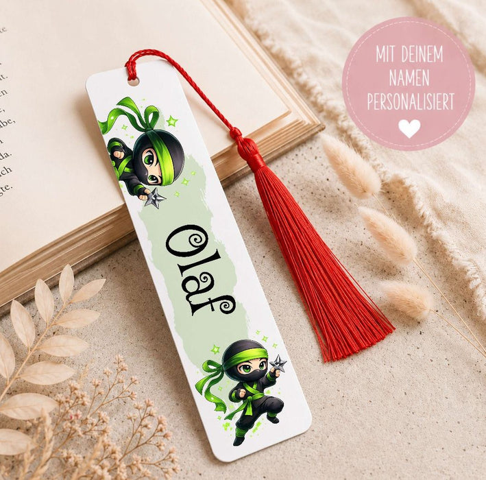 Personalisiertes Lesezeichen Ninja mit Namen – Geschenk zur Einschulung für Jungen Metall | CreativMade .