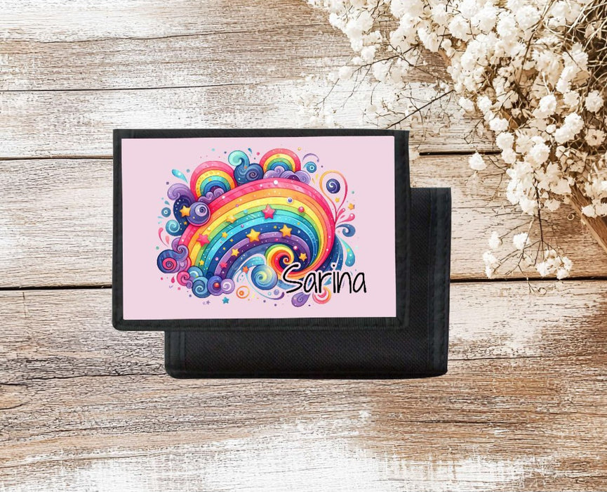 Kinder Geldbeutel personalisiert Regenbogen – Geldbörse mit Namen Klettverschluss oder Reißverschluss Porte­mon­naie - CreativMade