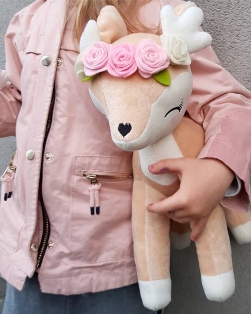 Kuscheltier Reh mit Name personalisiert Mädchen Stofftier Geburtsdatum Plüschtier Baby Geburt - CreativMade 