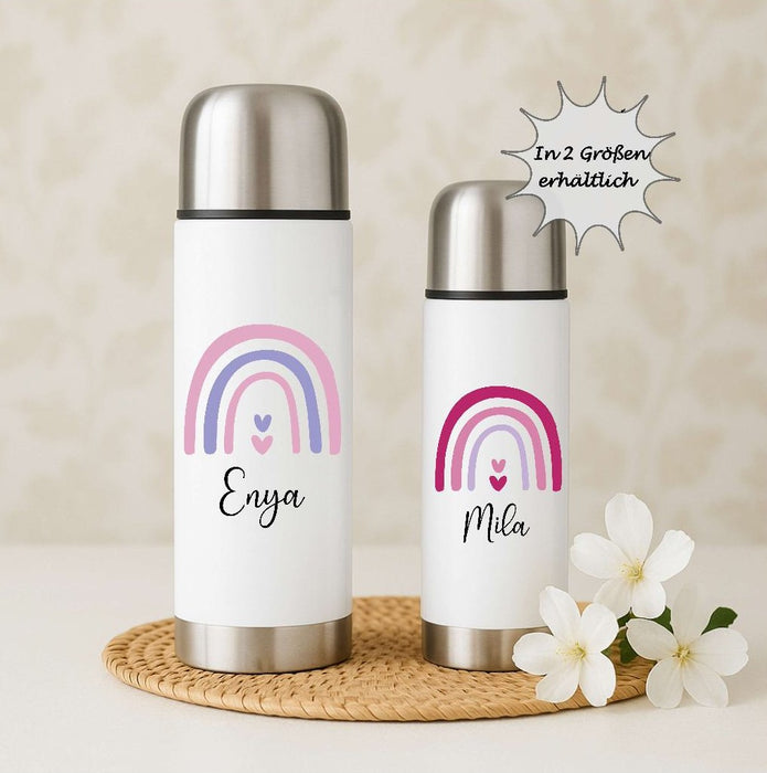 Thermoskanne personalisiert mit Namen Regenbogen Edelstahl Isolierflasche Thermoflasche Geschenkidee - CreativMade