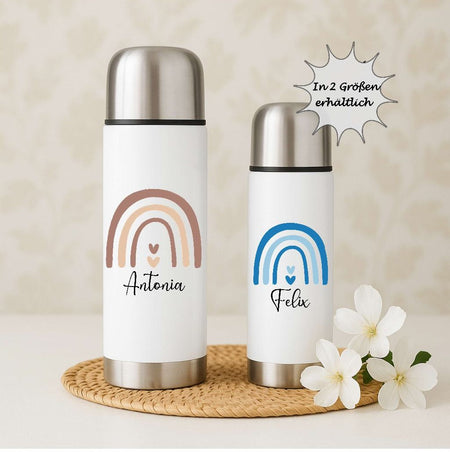Thermoskanne personalisiert mit Namen Regenbogen Edelstahl Isolierflasche Thermoflasche Geschenkidee - CreativMade